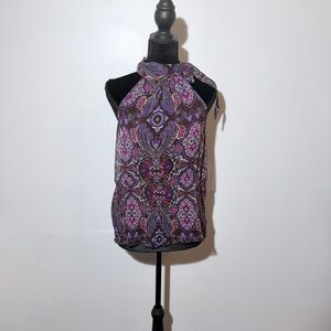 MAX Rave Women’s Halter Tie Neck Paisley Print Sleeveless Blouse Top M